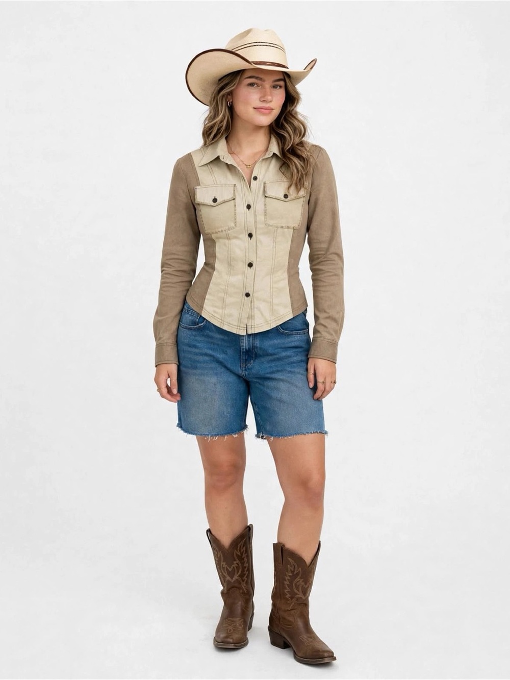 Womens Two-Tone Western Button Up